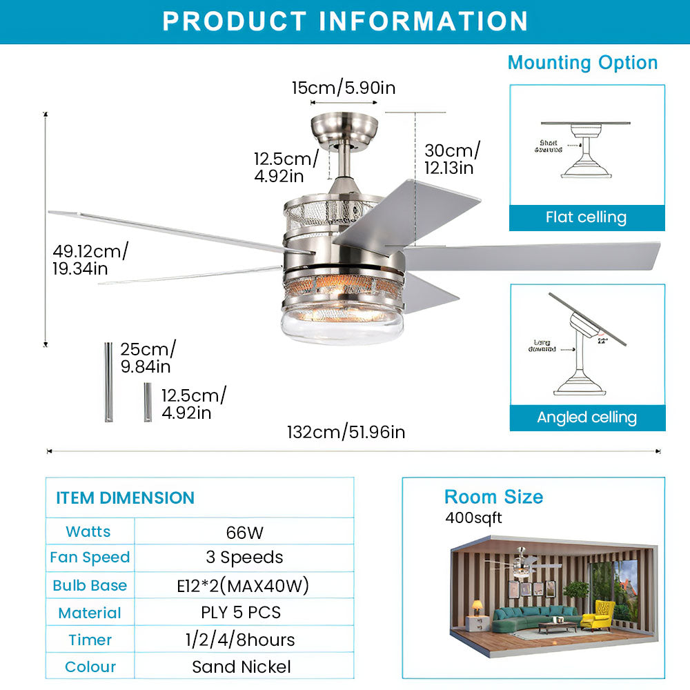 Modern Silver Ceiling Fan With Light And Remote -Lampsmodern