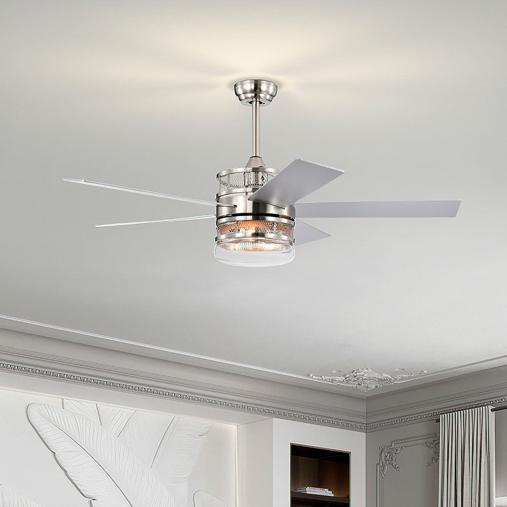 Modern Silver Ceiling Fan With Light And Remote -Lampsmodern