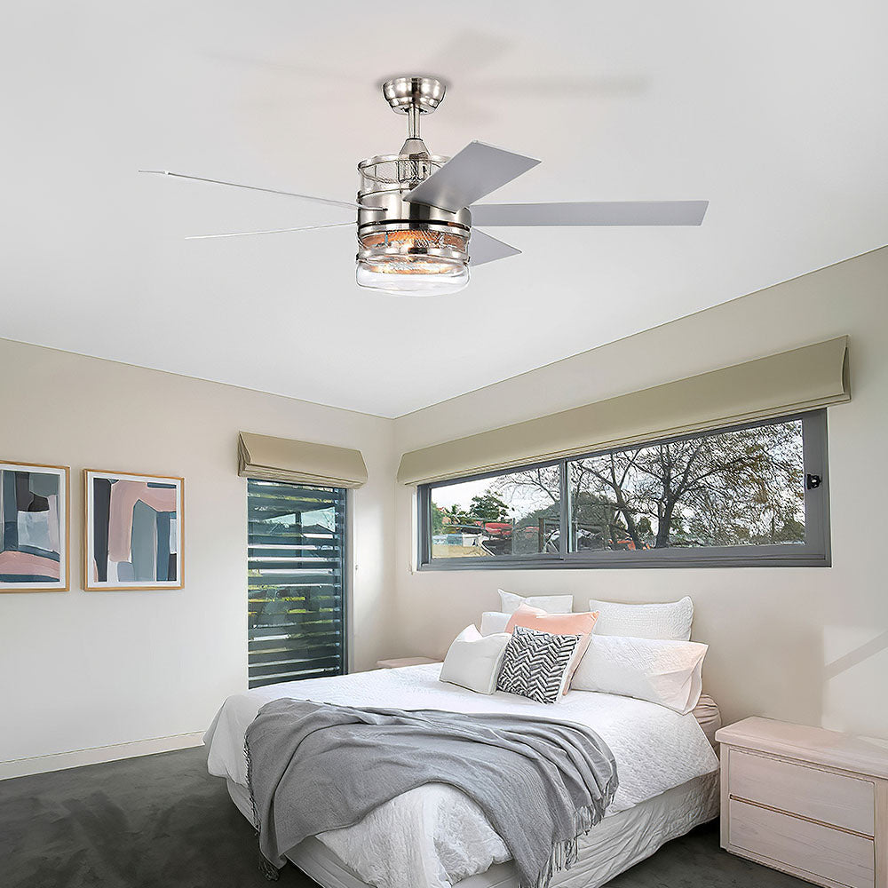 Modern Silver Ceiling Fan With Light And Remote -Lampsmodern