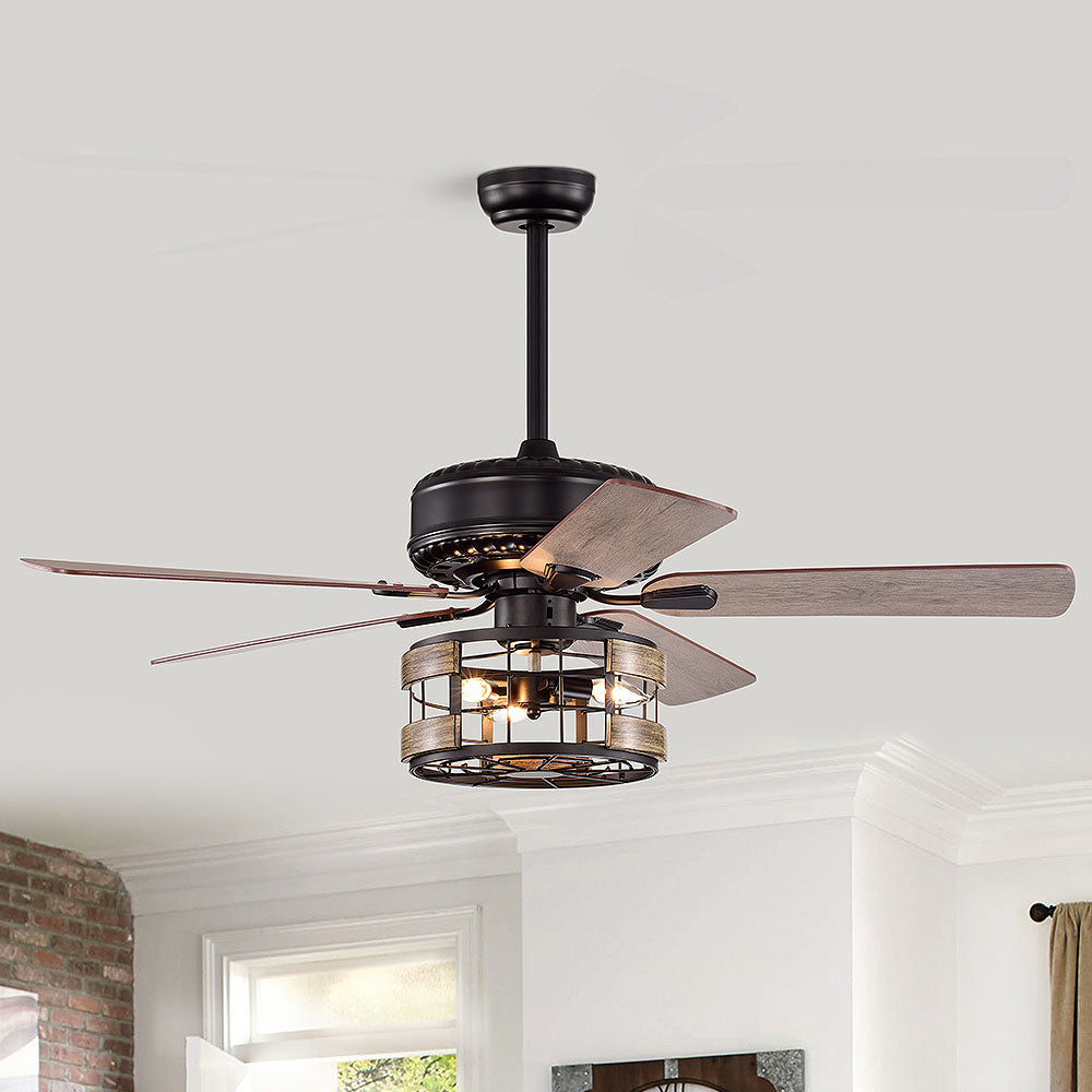 Retro Metal Bedroom Ceiling Fan With Light And Remote -Lampsmodern