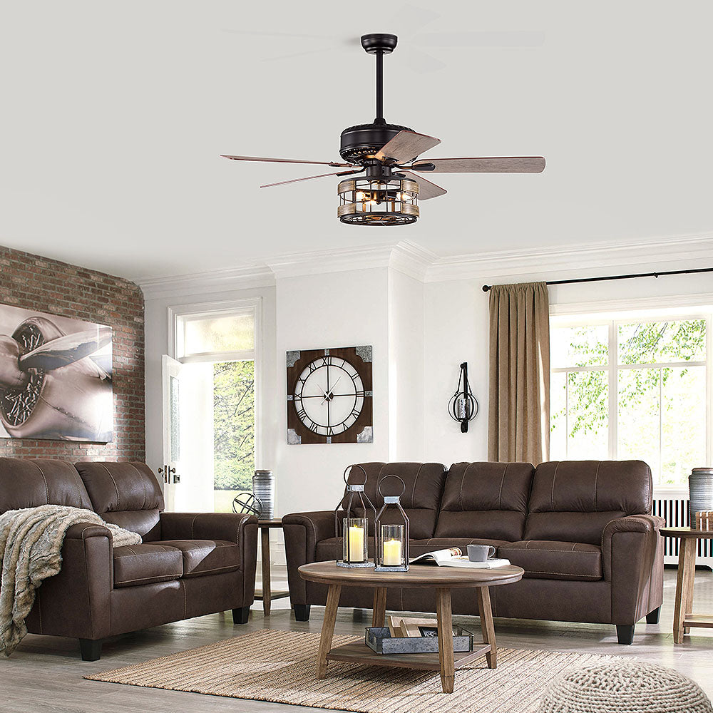 Retro Metal Bedroom Ceiling Fan With Light And Remote -Lampsmodern