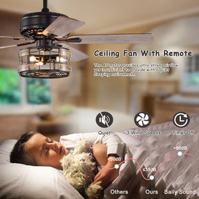 Retro Metal Bedroom Ceiling Fan With Light And Remote -Lampsmodern