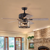 Retro Metal Bedroom Ceiling Fan With Light And Remote -Lampsmodern