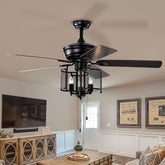 Industrial Iron Mesh Ceiling Fan With Light And Remote -Lampsmodern