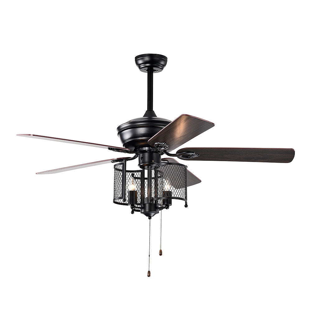 Industrial Iron Mesh Ceiling Fan With Light And Remote -Lampsmodern