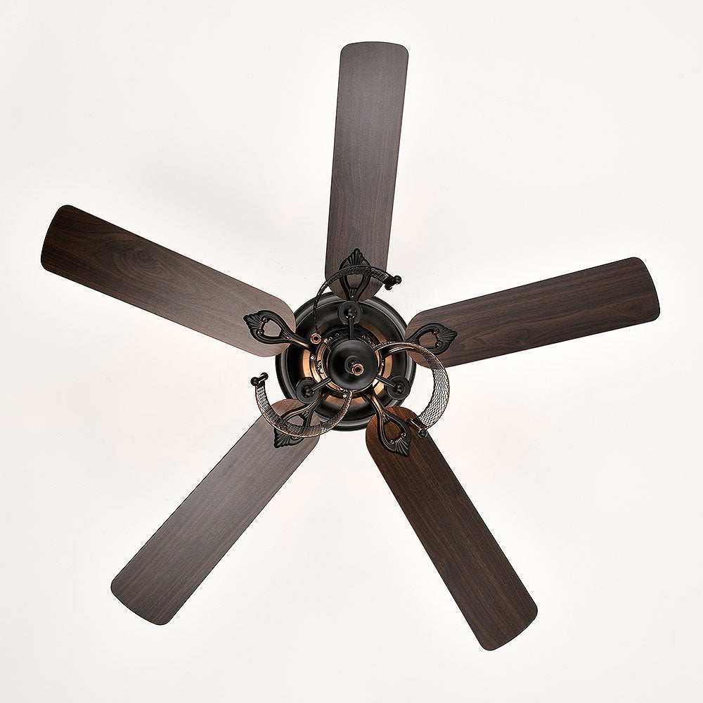 Industrial Iron Mesh Ceiling Fan With Light And Remote -Lampsmodern