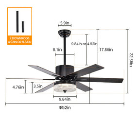 Modern Metal Black Ceiling Fan With Light And Remote -Lampsmodern
