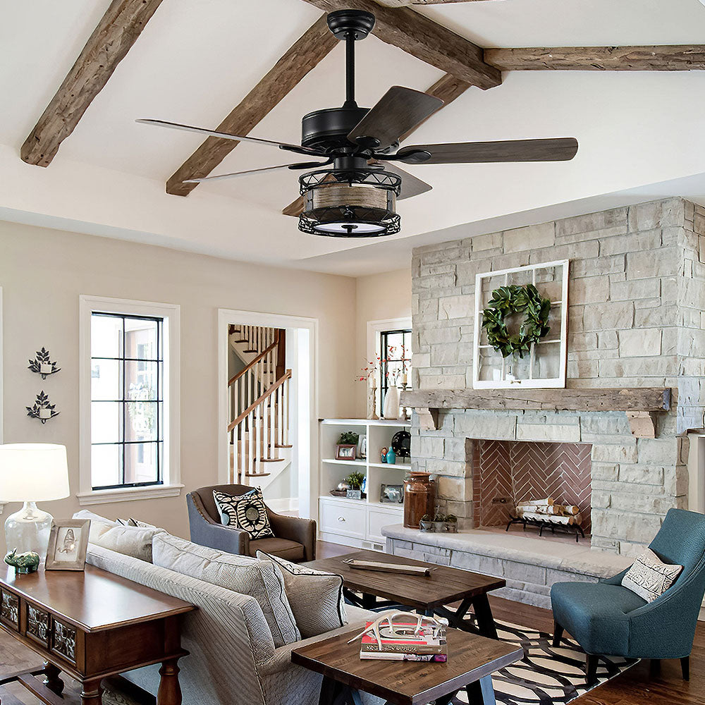 Modern Metal Black Ceiling Fan With Light And Remote -Lampsmodern