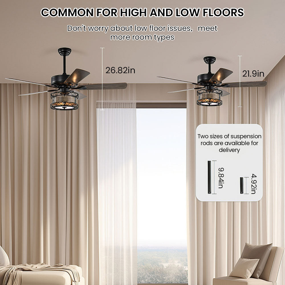 Modern Metal Black Ceiling Fan With Light And Remote -Lampsmodern