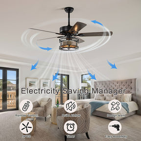 Modern Metal Black Ceiling Fan With Light And Remote -Lampsmodern