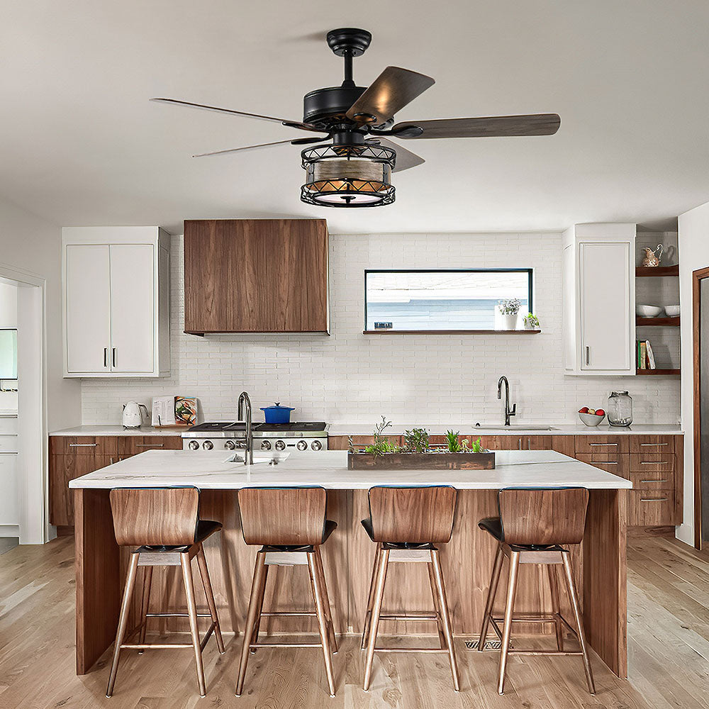 Modern Metal Black Ceiling Fan With Light And Remote -Lampsmodern