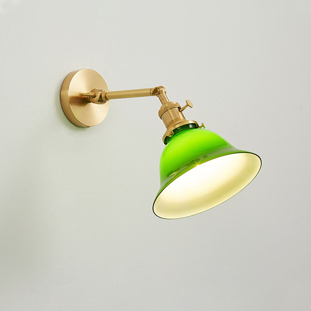 Vintage Swing Arm Adjustable Green Glass Wall Light -Lampsmodern