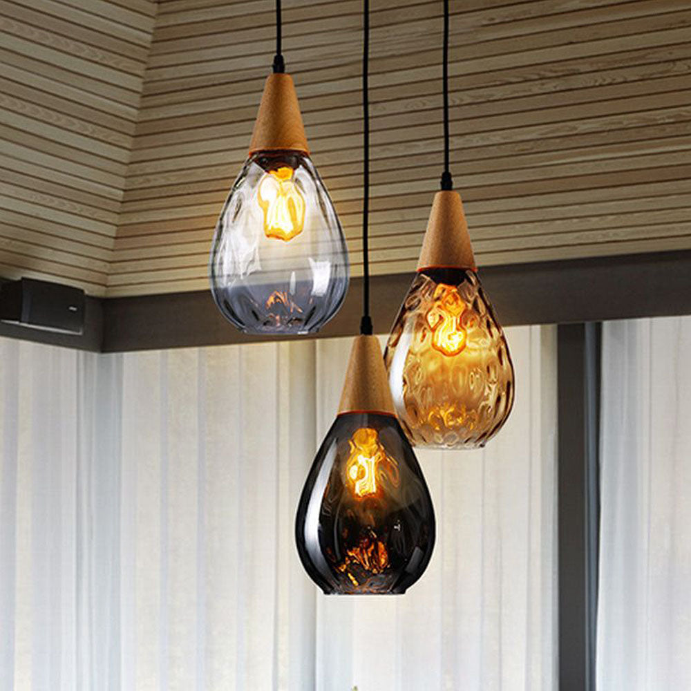 Retro Teardrop Glass Dining Room Pendant Light