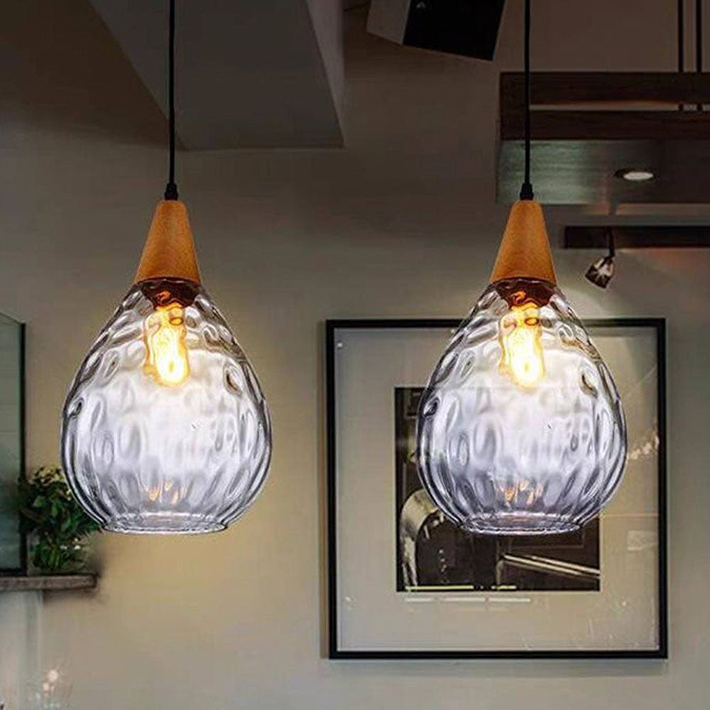 Retro Teardrop Glass Dining Room Pendant Light