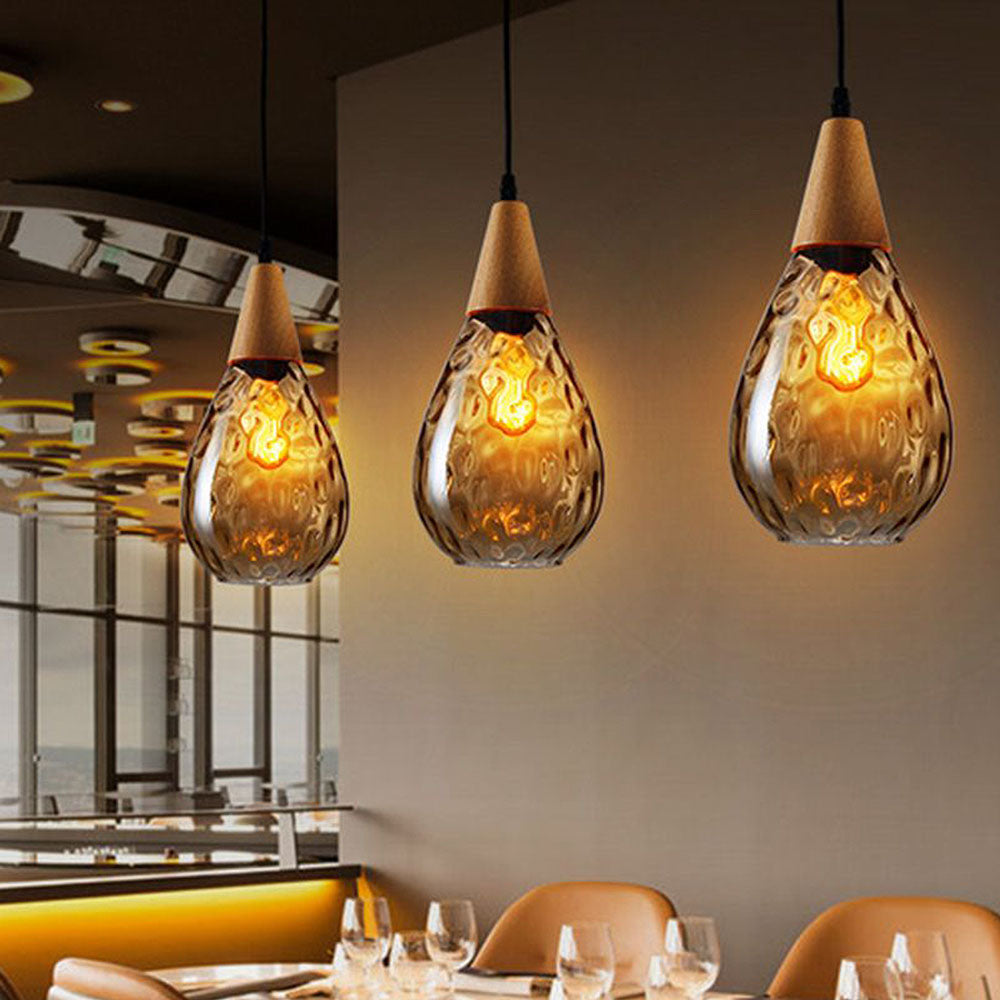 Retro Teardrop Glass Dining Room Pendant Light