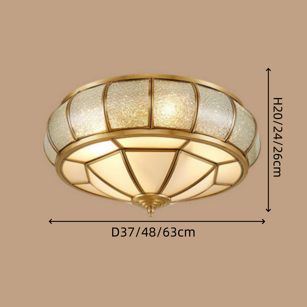 Mid-Century Gold Glass Drum Ceiling Light