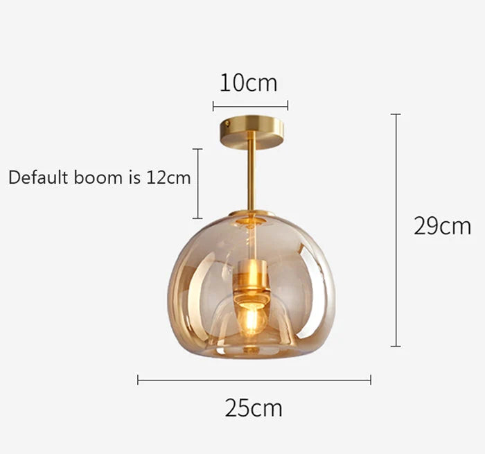 Retro Copper Glass Semi Flush Mount Ceiling Light