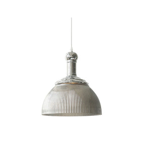 Vintage Glass Ribbed Chrome Pendant Light