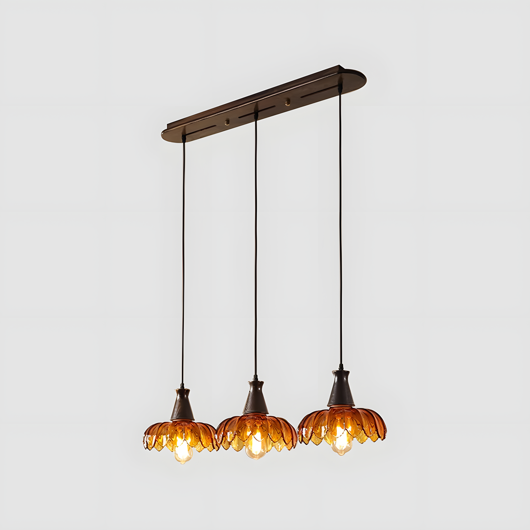 Retro Amber Blossom Glass Pendant Light