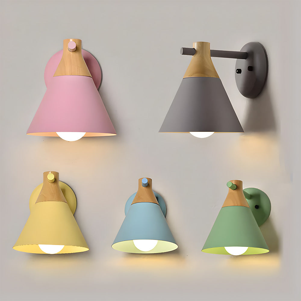 Unique cone-shaped wall light with a colorful, eye-catching design, ideal for making a statement in any room.