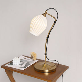 Vintage White Ceramic Ribbed Table Lamp