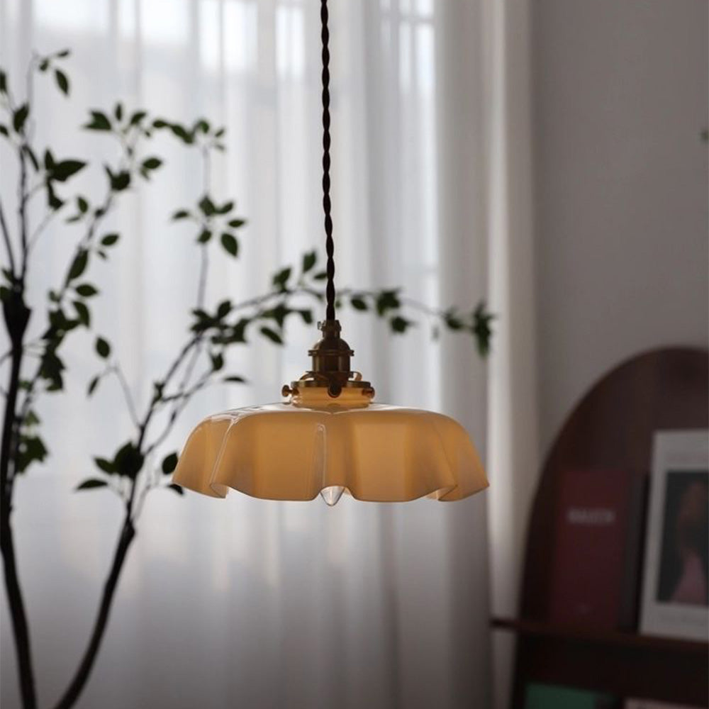 Modern Romantic Small Glass Ribbon Edge Pendant Light For Living Room