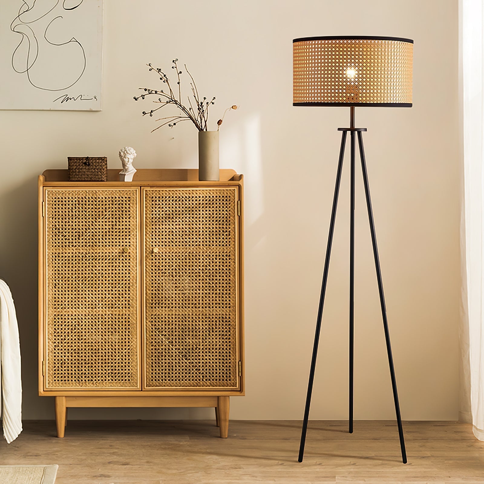 Rattan Tripod Floor Lamp -Homdiy