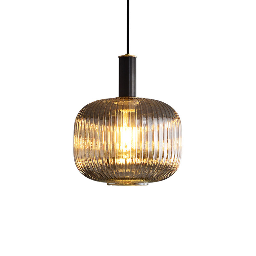 Modern Oval Ribbed Glass Pendant Light