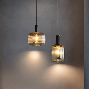 Modern Oval Ribbed Glass Pendant Light