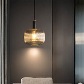 Modern Oval Ribbed Glass Pendant Light