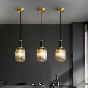 Modern Oval Ribbed Glass Pendant Light