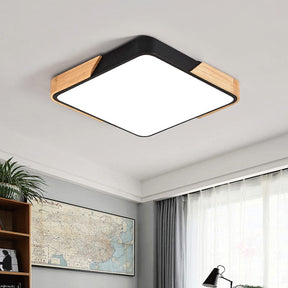 Square Wood And Metal Flush Mount LED Dimmable Ceiling Light -Homdiy