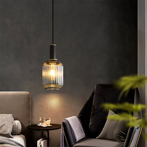 Modern Oval Ribbed Glass Pendant Light