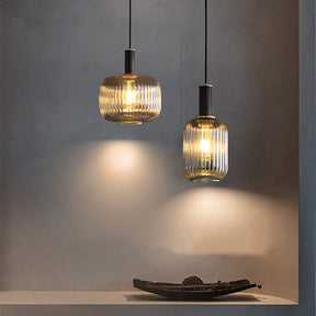 Modern Oval Ribbed Glass Pendant Light