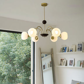 Modern Cream Glass Ribbed Chandelier -Homdiy