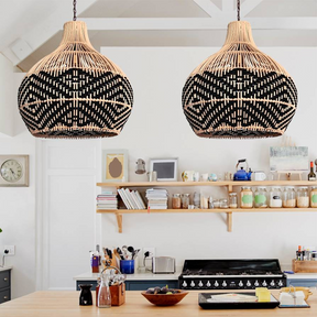 Vintage Farmhouse Handwoven Rattan Pendant Light -Homdiy