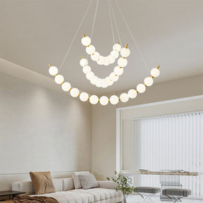 LED Brass White Globe Ball Chandelier For Living Room -Lampsmodern