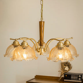 Mid Century Petals All Copper Log Glass Chandelier