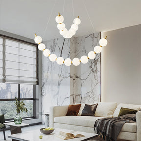 LED Brass White Globe Ball Chandelier For Living Room -Lampsmodern